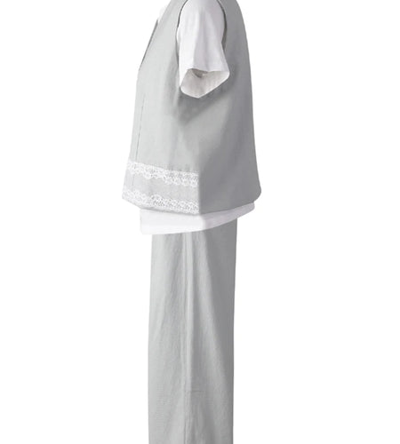 Big Size Lace Vest T-shirt Pants 3 Piece Suit New Round Neck Short Sleeve Women Fashion Tide Spring Autumn 2025 CPG3069