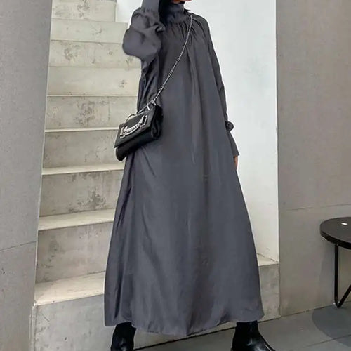 Load image into Gallery viewer, Women Gray Brief Long Big Size Elegant Dress New Turtleneck Long Sleeve Loose Fit Fashion Tide Spring Autumn 2025 1DH0252
