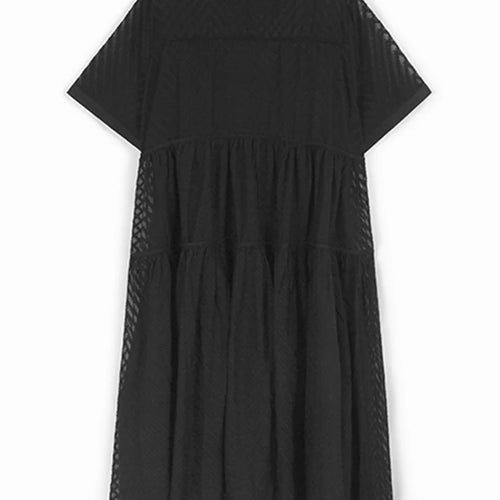 Load image into Gallery viewer, Women Blue Grid Hollow Out Big Size Midi Shirt Dress New Lapel Short Sleeve Fashion Tide Spring Summer 2025 1DJ1208
