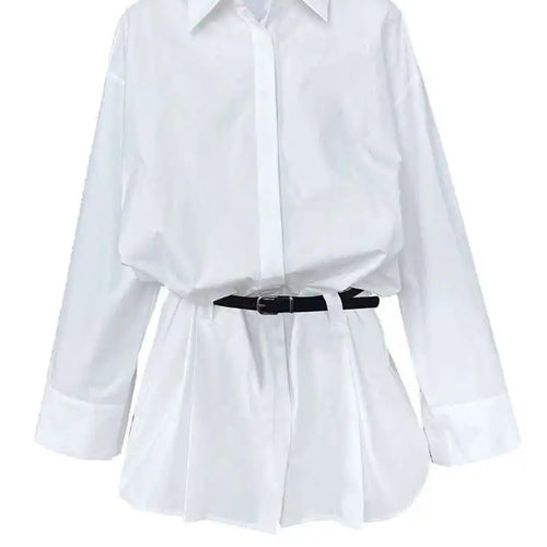 Load image into Gallery viewer, Women White Hem Pleated Elegant Big Size Mini Shirt Dress New Lapel Long Sleeve Fashion Tide Spring Autumn 2025 1DH9552
