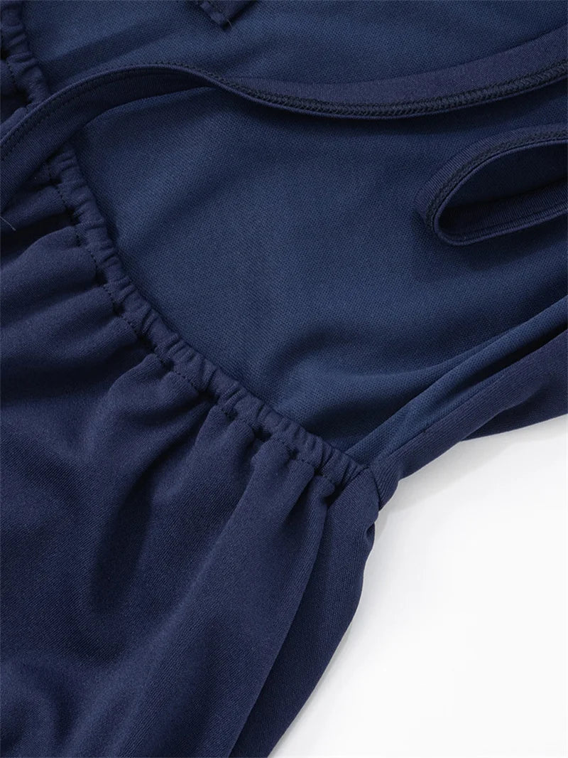 Backless Lace-up Sexy Mini Dress Women Robe Fashion O Neck Sleeveless High Waist A-line Club Party Dress Elegant