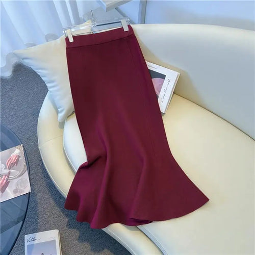 Load image into Gallery viewer, Vintage French Women&#39;s Solid Elegant Party Knitted Long Skirt Autumn Winter High Waist Vacation A-line Fishtail Skirt 2024 Trend
