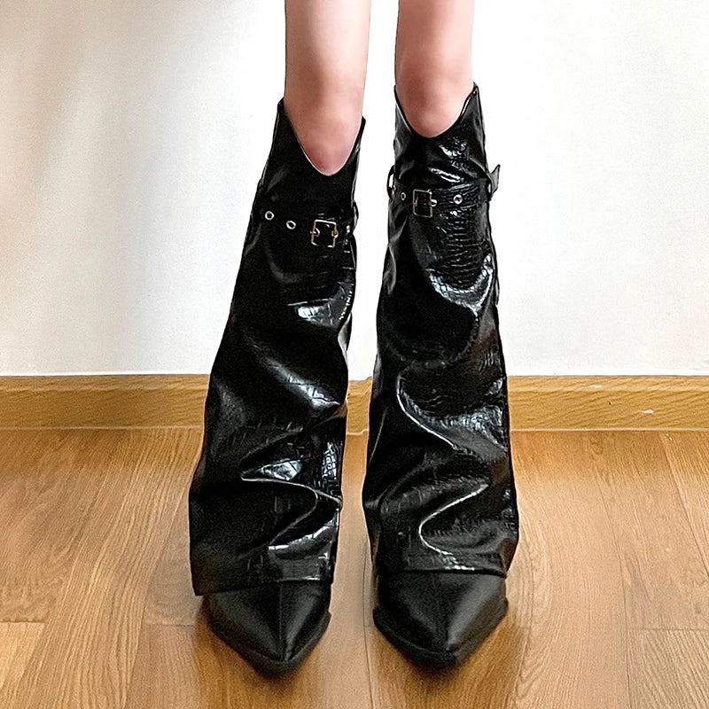 Streetwear Punk Style PU Leather Leg Socks Pants Gothic Dark Academia Y2K Aesthetic Long Socking Buckle Cargo Outfits