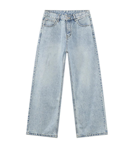 Men's Jeans Korean New Fashion Washed Style Solid Color Male Trousers Straight Wide Leg Simple Casual Bottoms 2025 9W1681