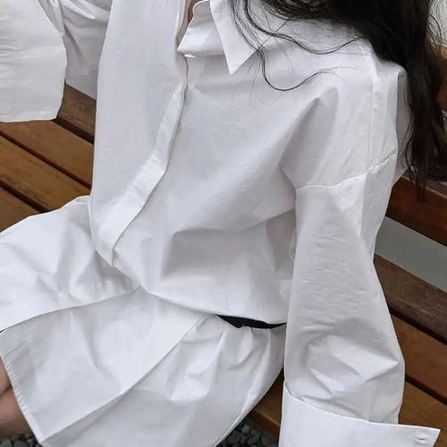 Load image into Gallery viewer, Women White Hem Pleated Elegant Big Size Mini Shirt Dress New Lapel Long Sleeve Fashion Tide Spring Autumn 2025 1DH9552
