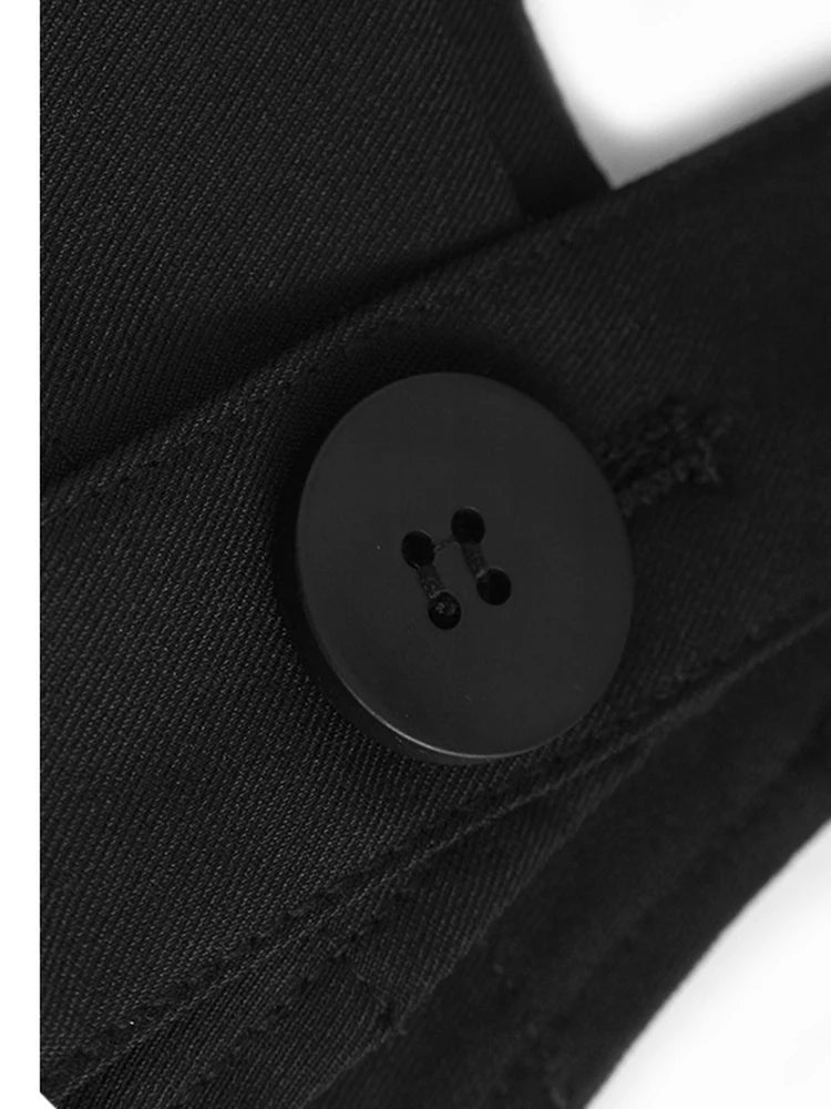 Women Black Color-block Pleated Big Size  Strap Dress New Square Collar Sleeveless Fashion Tide Spring Autumn 2025 1DH6342