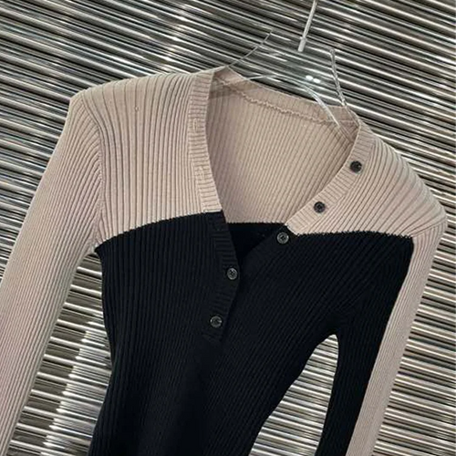 Load image into Gallery viewer, Fashion Patchwork Knitting Sweater For Women V Neck Long Sleeve Colorblock Slim Cardigan Female Autumn Clothing
