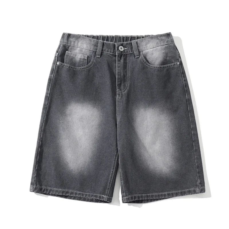 Men's Denim Shorts New Summer American High Street Style Gradient Color Simple Straight Leg Trendy Male Pants 9W1811
