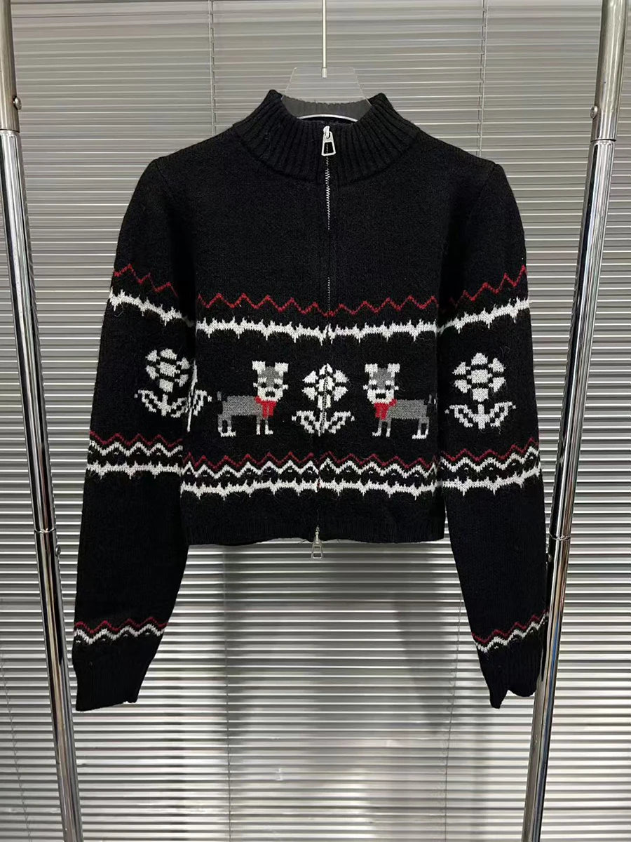 Slimming Knit Two Piece Sets for Women O Neck Long Sleeves Spliced Zipper Sweater High Waist Mini Skirt Set Female