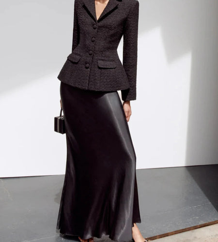 Slimming Elegant Two Piece Sets for Women Lapel Long Sleeves Tunic Spliced Buttons Top High Waist Skirt Set Female