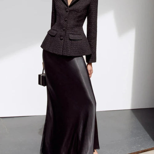 Load image into Gallery viewer, Slimming Elegant Two Piece Sets for Women Lapel Long Sleeves Tunic Spliced Buttons Top High Waist Skirt Set Female
