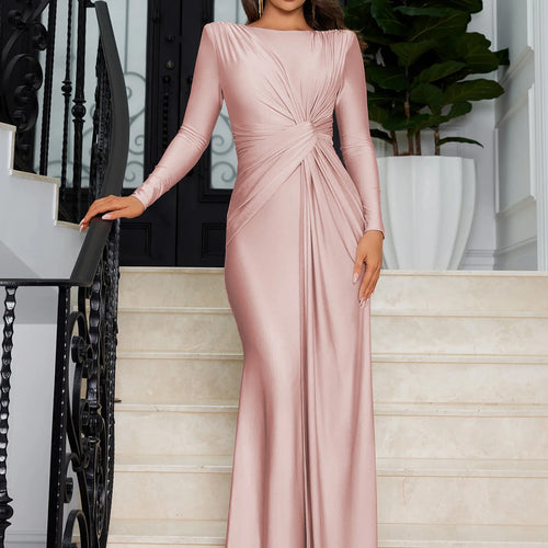 Load image into Gallery viewer, Spring Eleagnt Solid Long Sleeve Shoulder Pads Ruched Sexy Maxi Dress Women New Clothes Evening Party Festival
