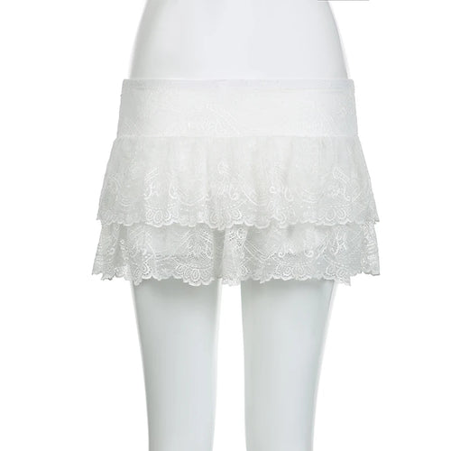 Load image into Gallery viewer, Fashion Y2K Aesthetic White Lace Skirt Chic 2000s Aesthetic Fold Vintage Low Rise Mini Skirts Women Double Layer New
