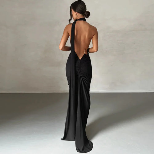 Load image into Gallery viewer, Oblique Shoulder Backless Maxi Dress For Women Gown Summer Back Strap Sleeveless Ruched Party Sexy Long Dress Vestidos
