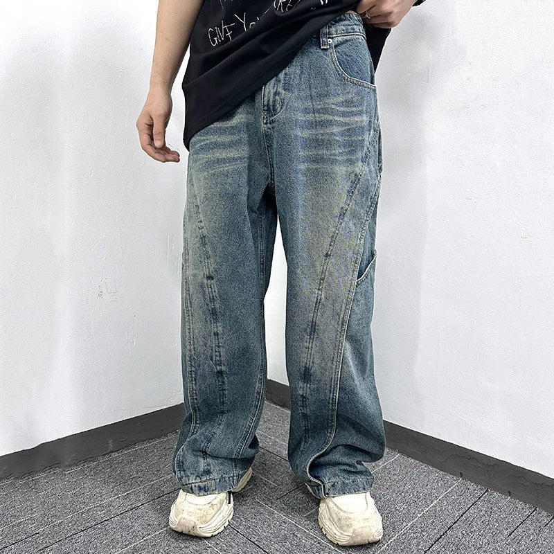 Men's Jeans New High Street American Style Splicing Design Niche Casual Distressed Trendy Worn-out Male Trousers 9W1770