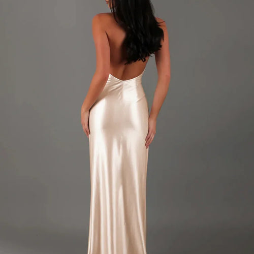 Load image into Gallery viewer, Elegant Hanging Collar Bodycon Party Club Evening Dress Women 2025 New Sexy Deep V Backless Ribbon Split Female Vestidos
