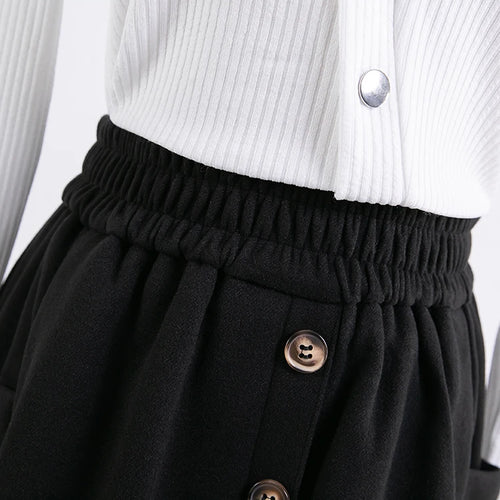 Load image into Gallery viewer, Korean Black Single Breasted Vacation Pleated Skirt Women's 2024 Autumn Winter Brown Elegant High Waist Plus Size Long Skirt New
