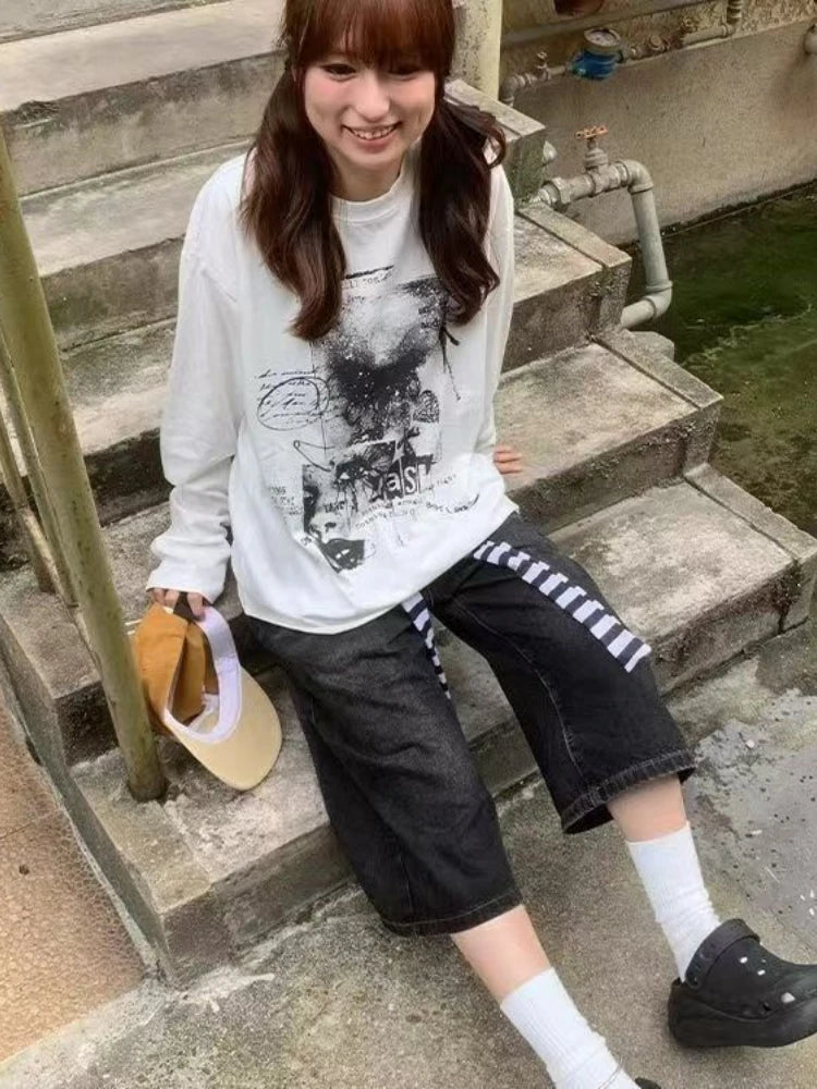 2025 Spring White Letter Printing All Match T-shirts Harajuku Casual Loose Vintage Tops Men and Women Grunge Y2k Aesthetic Tees