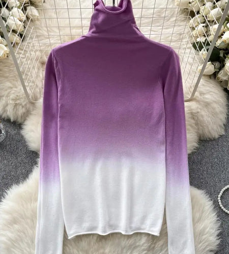 Women Vintage Elegant Long Sleeved Gradual Knitted Sweater Female Autumn New Turtleneck Slim Pullover Tops Fashion Versatile Y2k