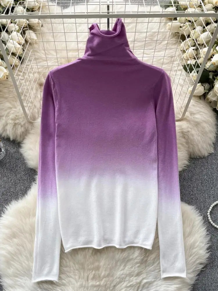 Women Vintage Elegant Long Sleeved Gradual Knitted Sweater Female Autumn New Turtleneck Slim Pullover Tops Fashion Versatile Y2k