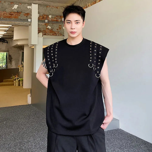 Load image into Gallery viewer, Summer Men&#39;s T-shirts Double Riveted Webbing O-neck Sleeveless Casual Male Tops Loose Clothing Fashion 9C6353
