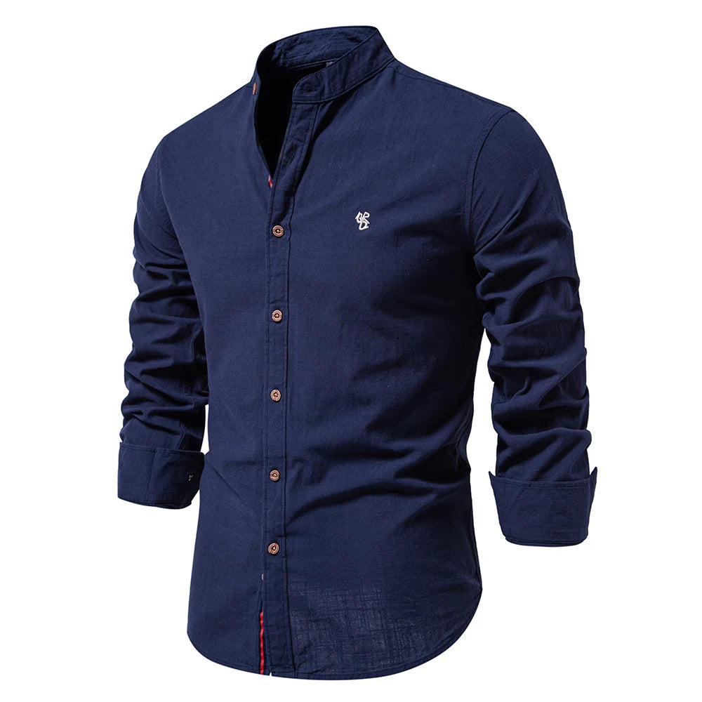 Spring Cotton Social Shirt Men Solid Color High Quality Long Sleeve Shirt for Men Lapel Casual Social Men's Shirts v2