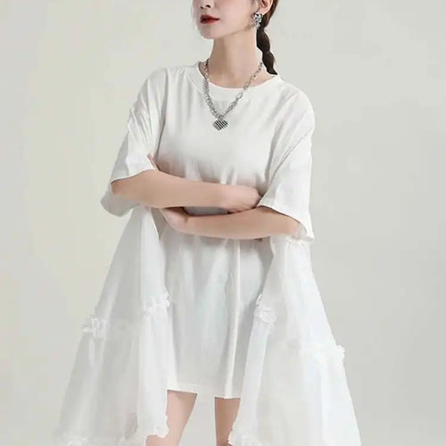 Load image into Gallery viewer, Women Black Ruffles Irregular Big Size Mini Dress New Round Neck Short Sleeve Fashion Tide Spring Summer 2025 1DH9574
