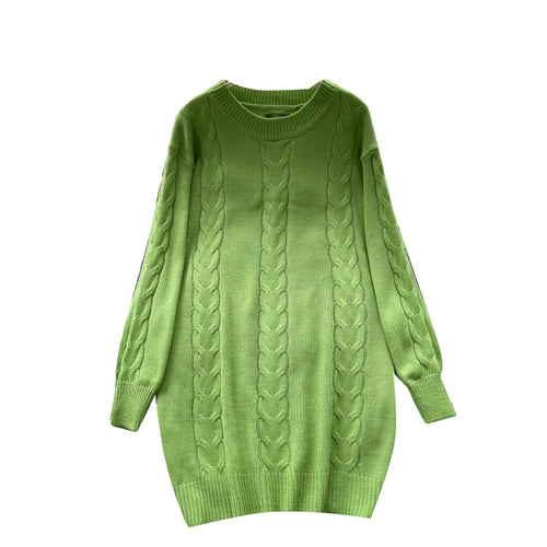 Load image into Gallery viewer, Retro Women Solid Round Neck Medium Length Sweater Autumn Winter Long Sleeve Loose Knitted Pullover Tops Casual Trend Simplicity
