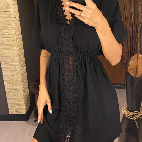 Load image into Gallery viewer, 4 Colors V Neck Lace Short Sleeve Tunic Beach Cover Up Cover-ups Beach Dress Beach Wear Beachwear Female Women V5638
