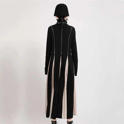 Load image into Gallery viewer, Women Black White Contrast Color Long Dress New Turtleneck Long Sleeve Loose Fit Fashion Tide Autumn Winter 2025  1DD2153

