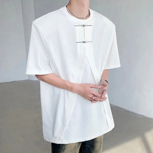 Load image into Gallery viewer, Simple Casual Male Top New Chinese Style Knot Buckle Design Shoulder Pad Short Sleeve T-shirt Trendy Solid Color C6001
