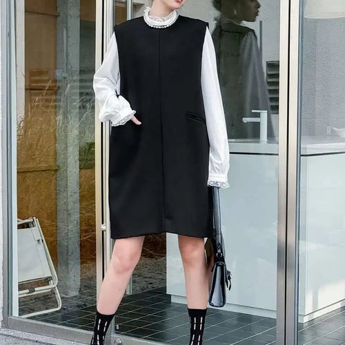 Load image into Gallery viewer, Women Black Brief Elegant Zipper Big Size Mini Dress New Round Neck Sleeveless Fashion Tide Spring Autumn 2025 1DH9820
