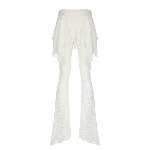 Load image into Gallery viewer, Fashion Y2K White Lace Trousers See Through Ruffles Patchwork Tierred Vintage 2000s Flared Pants Female Hottie Bottom
