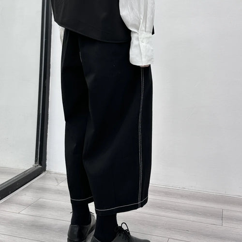 Load image into Gallery viewer, High Elastic Waist Black Topstitched Pleated Wide Leg Pants New Trousers Women Fashion Tide Spring Autumn 2025 1DH1164
