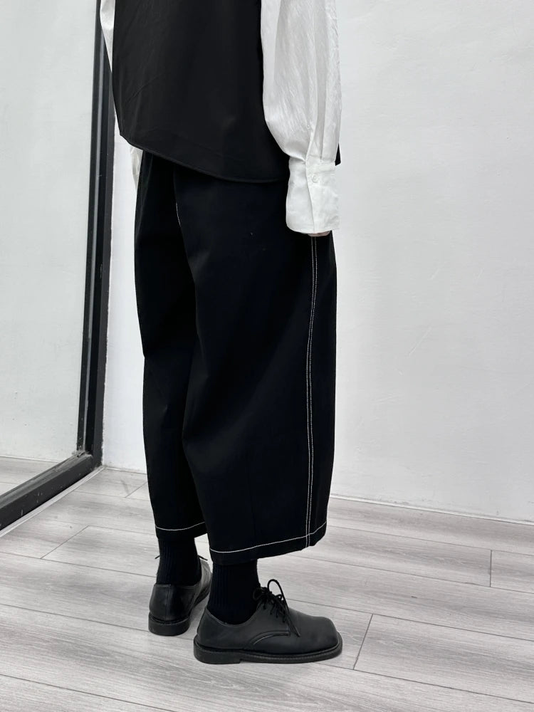 High Elastic Waist Black Topstitched Pleated Wide Leg Pants New Trousers Women Fashion Tide Spring Autumn 2025 1DH1164