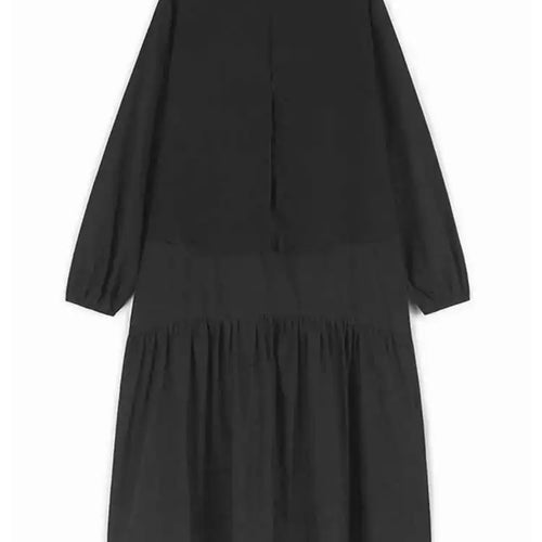 Load image into Gallery viewer, Women Black False Two Ruffles Hem Big Size Midi Dress New Round Neck Long Sleeve Fashion Tide Spring Autumn 2025 1DH9654
