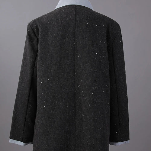 Load image into Gallery viewer, Women Black Color-block Big Size Elegant Blazer New Lapel Long Sleeve Jacket Fashion Tide Spring Autumn 2025 7AB8422
