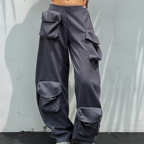 Load image into Gallery viewer, Solid Patchwork Pockets Casual Pants For Women High Waist Miniamlist Loose Cargo Pant Female Fashion Clothes
