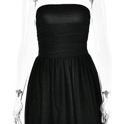 Load image into Gallery viewer, Sexy Mesh Double Layer Sleeveless Dress Women Zipper Tight Frills Shining Mini Female Elegant Party Club Evening Dress
