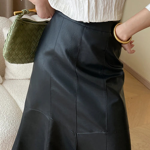 Load image into Gallery viewer, Solid Slimming Trumpet Skirts For Women High Waist Patchwork Zipper Minimalist Leather Skirt Female Fashion
