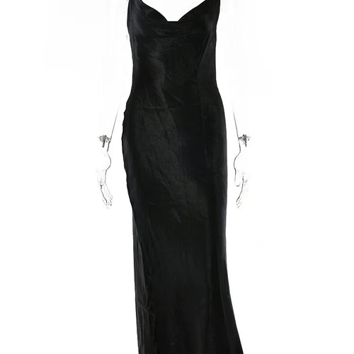 Load image into Gallery viewer, Gold Satin Lace Up Sexy Party Dress Women Strap Backless Silk Long Dress Elegant Club Evening Soft Winter Dress Vestidos
