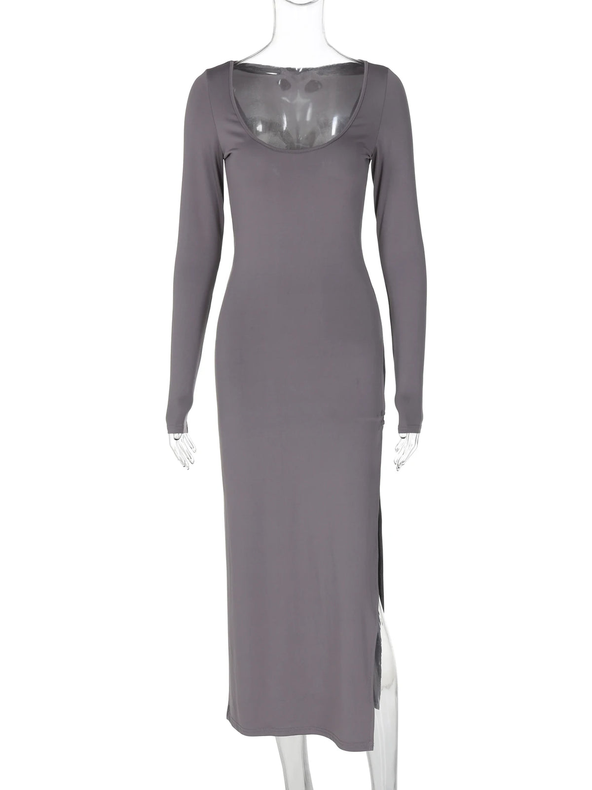 Fashion Solid Square Collar Straps Slit Sexy Bodycon Maxi Dress Fall Women Y2K Outfits Birthday Party Vacation