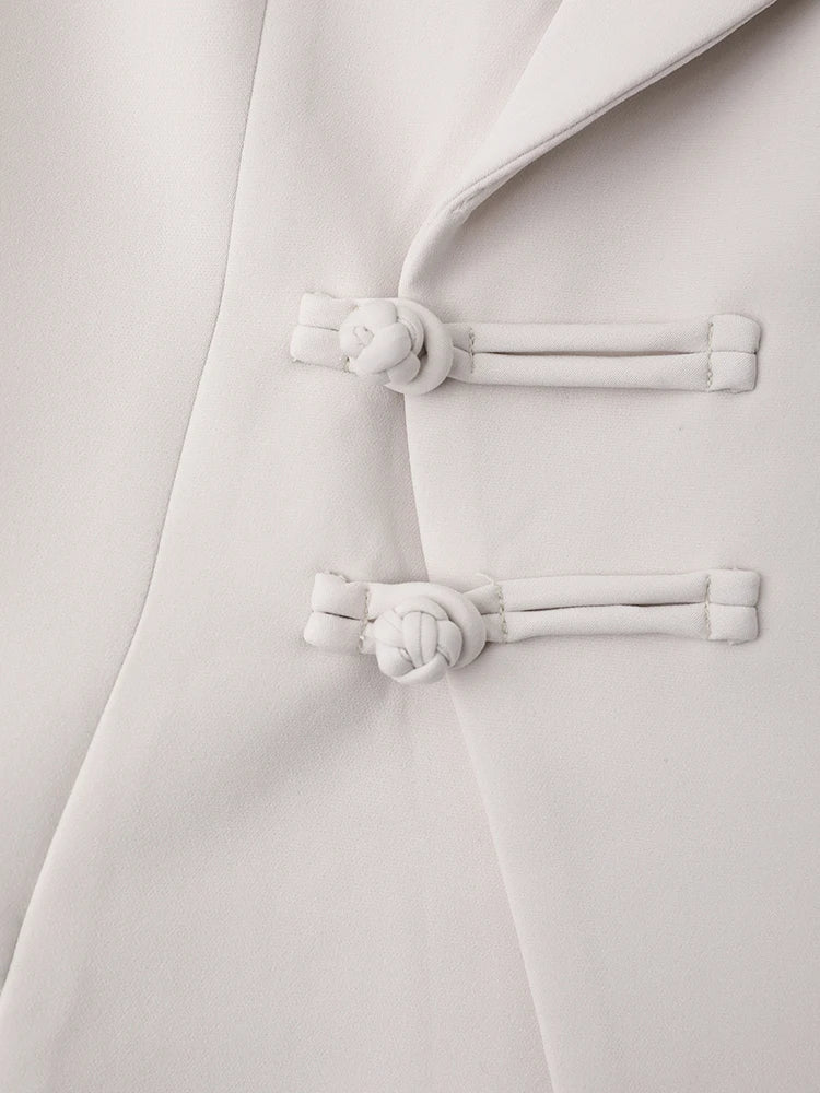 Women Beige Irregular Hem Buckle Long Elegant Blazer New Lapel Long Sleeve Jacket Fashion Tide Spring Autumn 2025 CPDB133