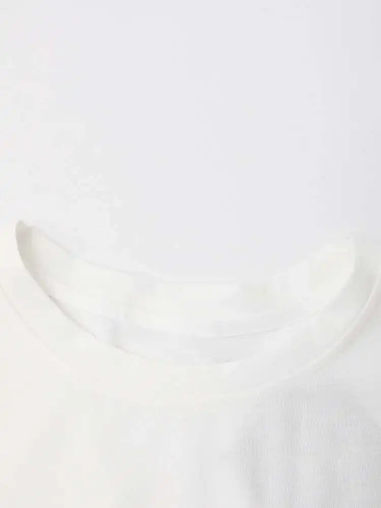 Women White Irregular Color-block Big Size T-shirt New Round Neck Short Sleeve Fashion Tide Spring Summer 2025 CPG1391