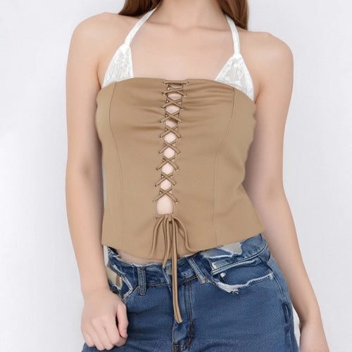 Load image into Gallery viewer, Halter Neck Tops  Women Summer Clothes Solid Color Sleeveless Open Back Front Cross Bandage Tanks 2000s Streetwear
