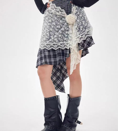 Hit Color Spliced Pliad Irregular Skirts for Women High Wasit Patchwork 3D Flower Fashion Skirt Female Clothing New