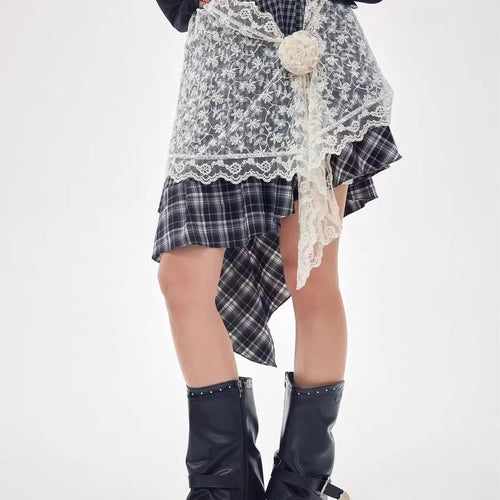 Load image into Gallery viewer, Hit Color Spliced Pliad Irregular Skirts for Women High Wasit Patchwork 3D Flower Fashion Skirt Female Clothing New
