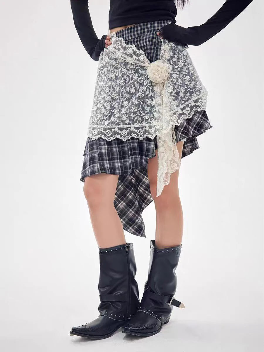 Hit Color Spliced Pliad Irregular Skirts for Women High Wasit Patchwork 3D Flower Fashion Skirt Female Clothing New