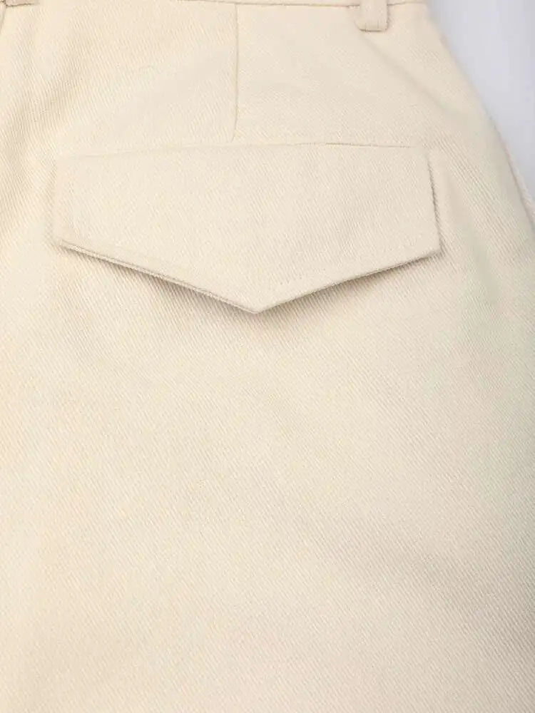 High Waist Beige Pleated Pocket Elegant Long Wide Leg Pants New Trousers Women Fashion Tide Spring Autumn 2025 26D5510