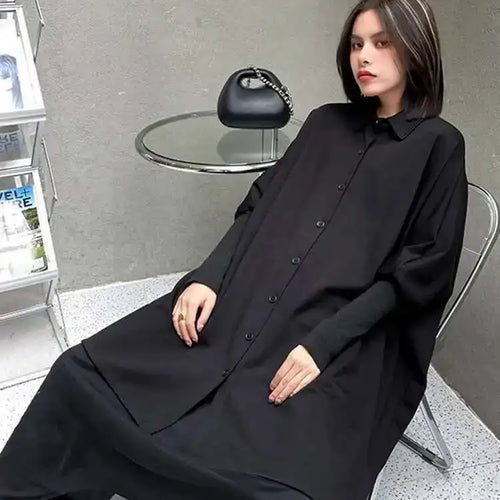 Load image into Gallery viewer, Women Black Irregular Big Size Long Blouse New Lapel Long Sleeve Loose Fit Shirt Fashion Tide Spring Autumn 2025 1DF0333
